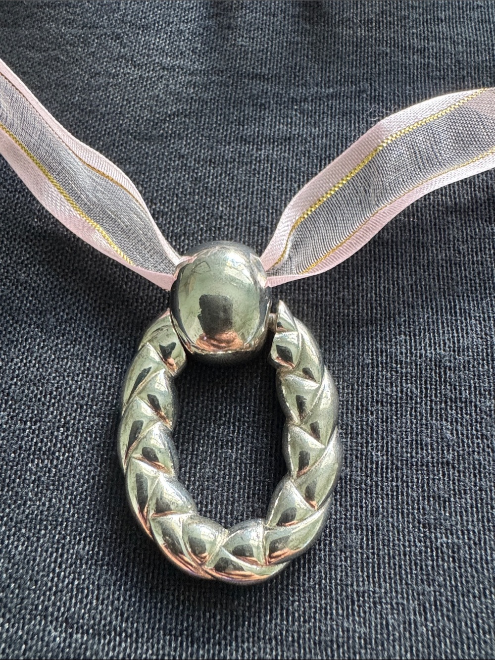 Silver-tone Braided Oval pendant